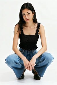 Smocked Bodice Ruffle Crop Top | 70/30 Smooth-Touch Blend W-05-003-010