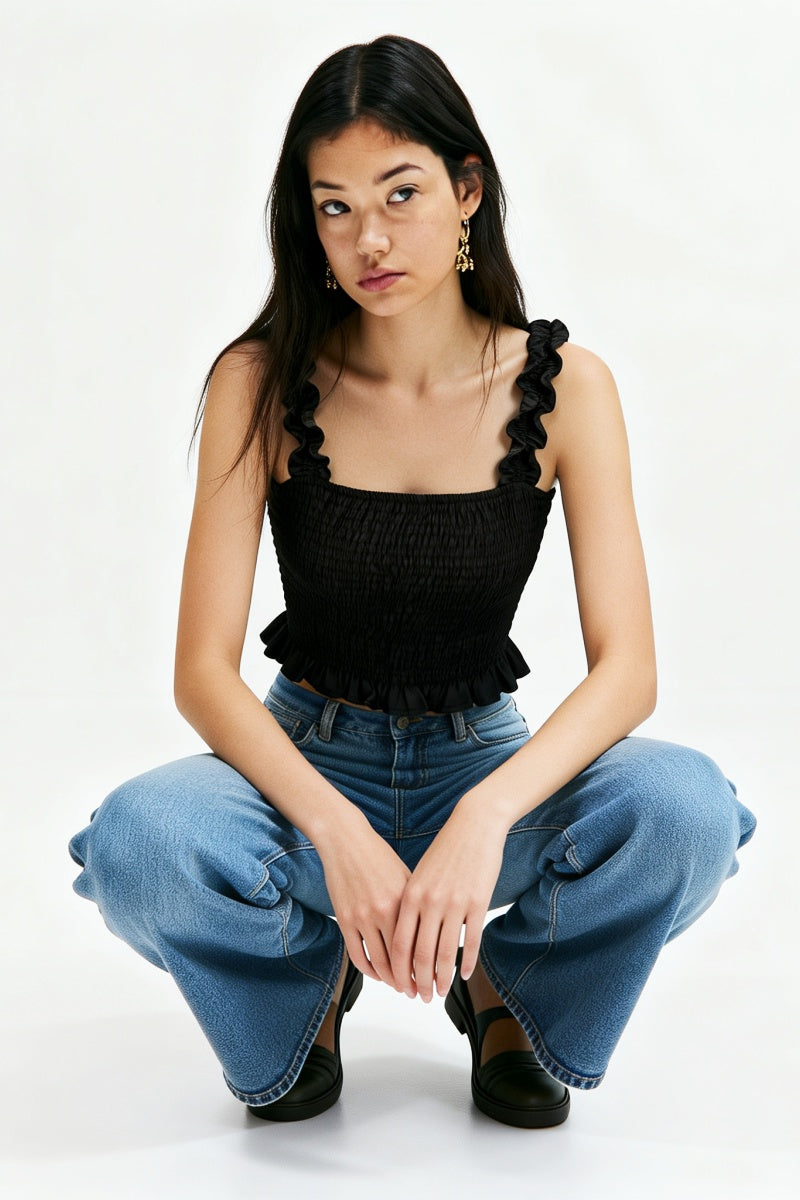 Smocked Bodice Ruffle Crop Top | 70/30 Smooth-Touch Blend W-05-003-010