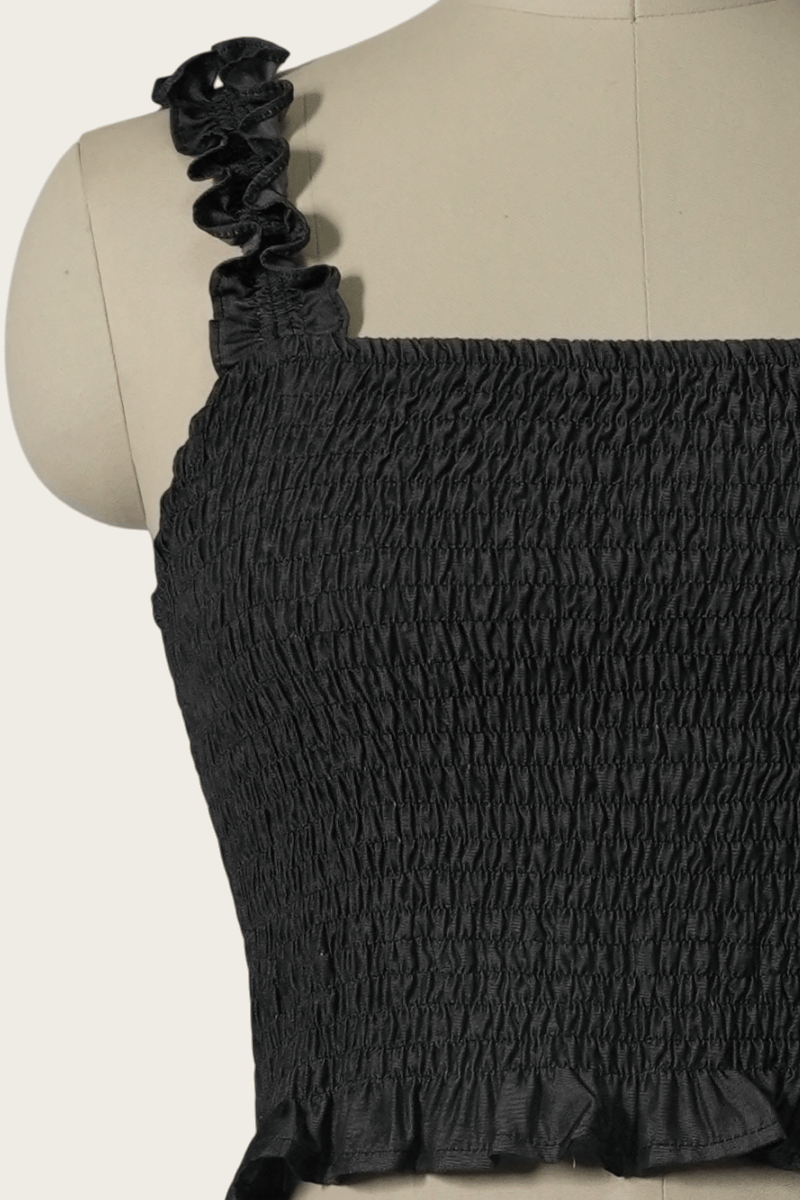 Smocked Bodice Ruffle Crop Top | 70/30 Smooth-Touch Blend W-05-003-010