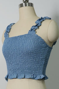 Smocked Bodice Ruffle Crop Top | 70/30 Smooth-Touch Blend W-05-003-454