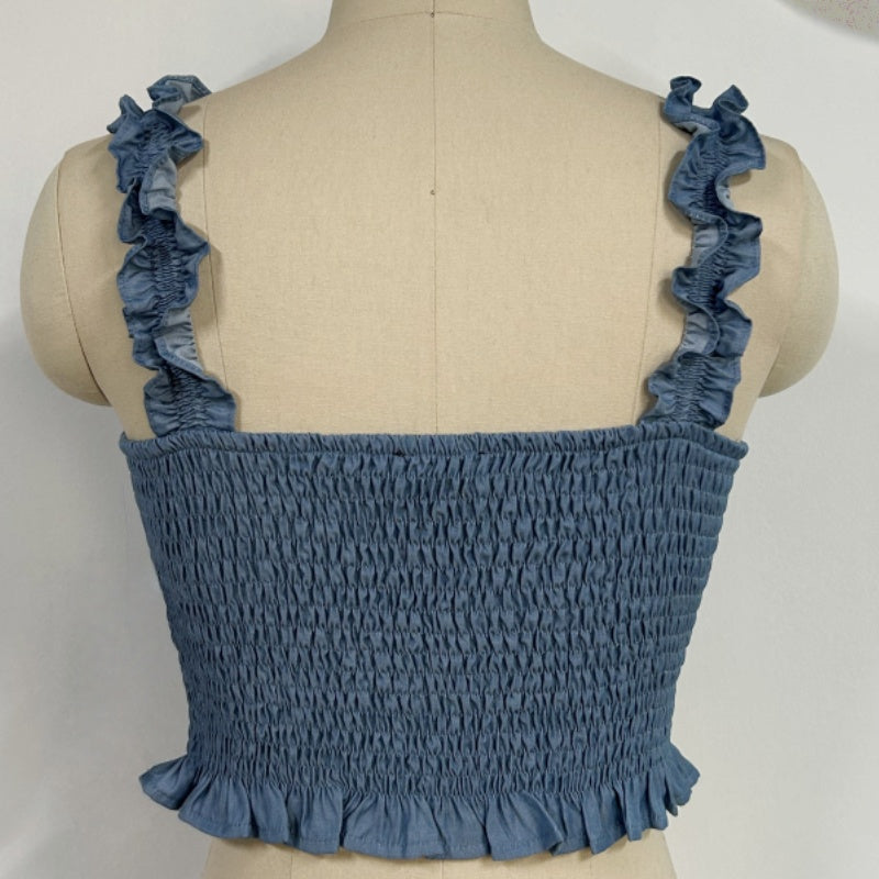 Smocked Bodice Ruffle Crop Top | 70/30 Smooth-Touch Blend W-05-003-454