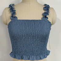 Smocked Bodice Ruffle Crop Top | 70/30 Smooth-Touch Blend W-05-003-454