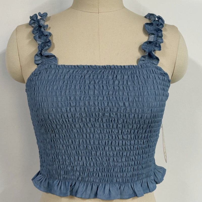 Smocked Bodice Ruffle Crop Top | 70/30 Smooth-Touch Blend W-05-003-454