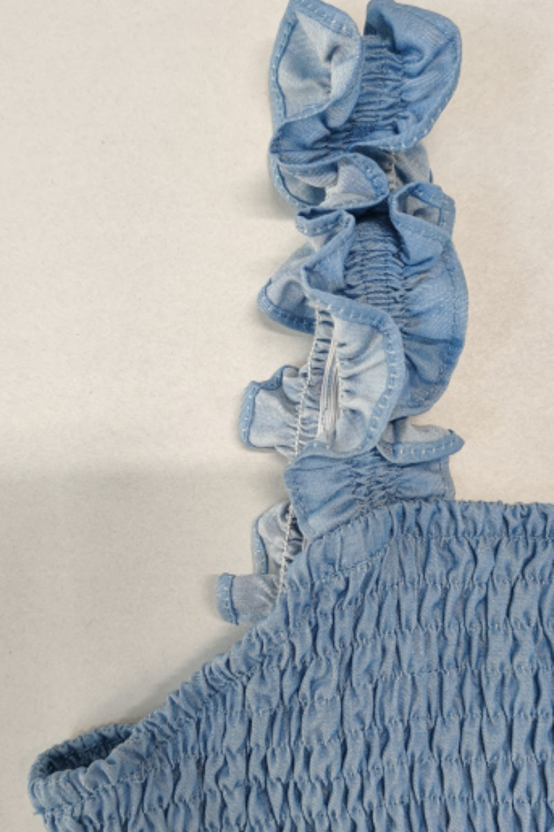 Smocked Bodice Ruffle Crop Top | 70/30 Smooth-Touch Blend W-05-003-454