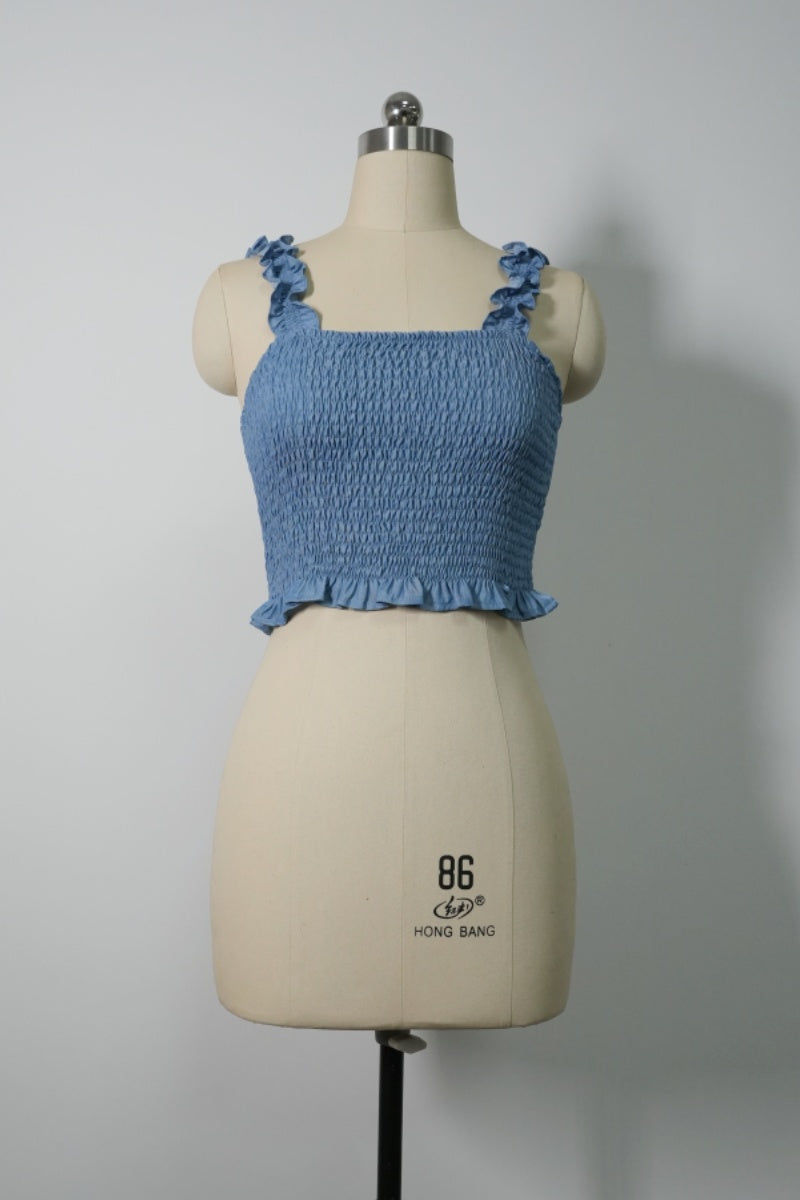 Smocked Bodice Ruffle Crop Top | 70/30 Smooth-Touch Blend W-05-003-454