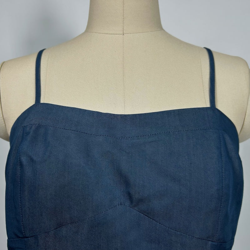 Vestido midi de rayón y mezclilla a medida | Mezcla estructurada 70/30 | W-05-006-480 Azul marino