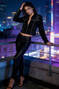 Chaqueta de ante vegano con cremallera de inspiración western | Peso medio W-05-007-075