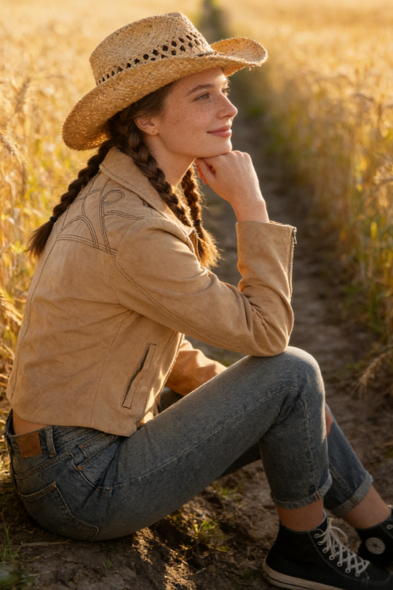 Chaqueta de ante vegano con cremallera de inspiración western | Peso medio W-05-007-075
