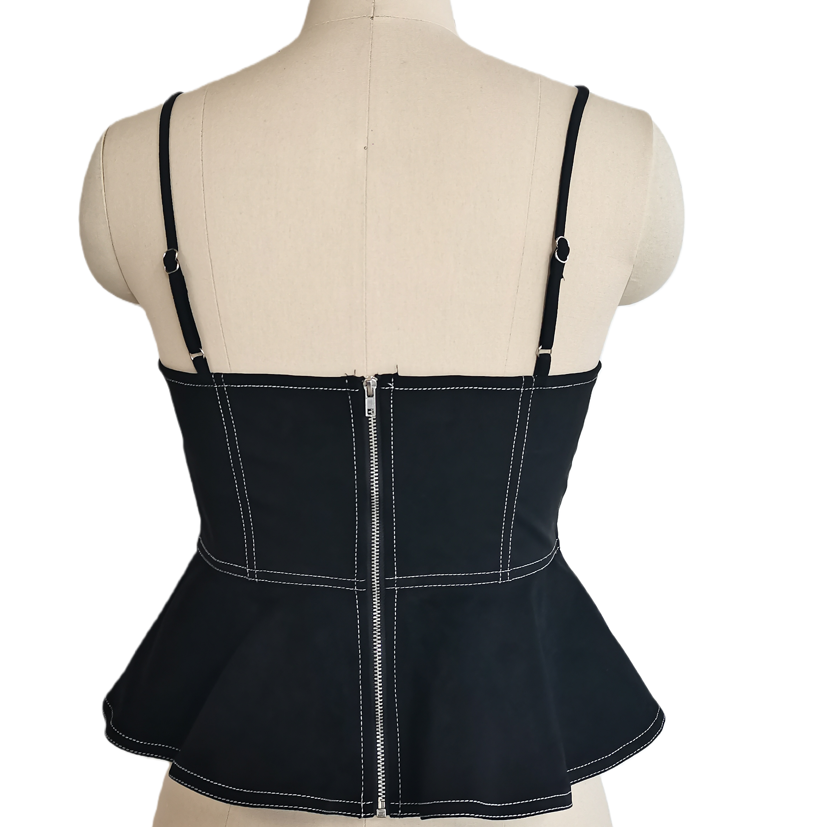 The Scroll Embroidery Peplum Camisole | Mid-Weight Vegan Suede W-05-008-010 Black,Charcoal,Sand