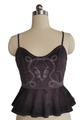 The Scroll Embroidery Peplum Camisole | Mid-Weight Vegan Suede W-05-008-010 Black,Charcoal,Sand