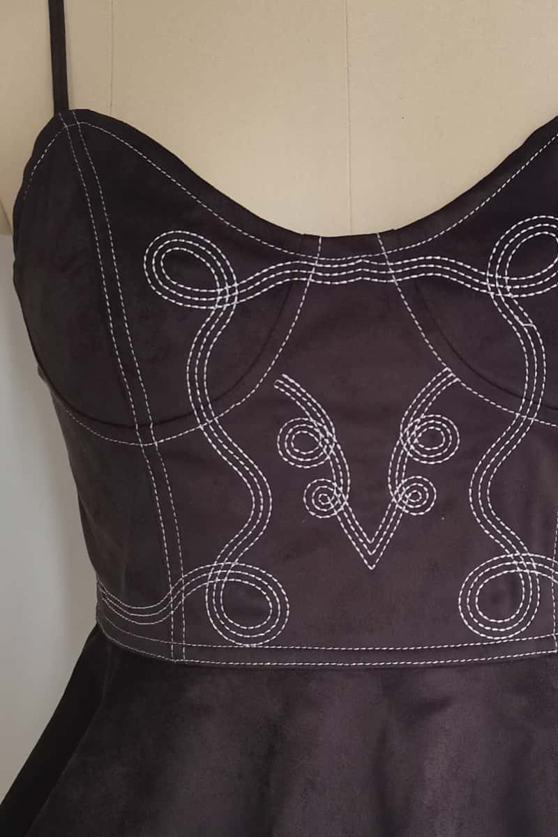 The Scroll Embroidery Peplum Camisole | Mid-Weight Vegan Suede W-05-008-010 Black,Charcoal,Sand