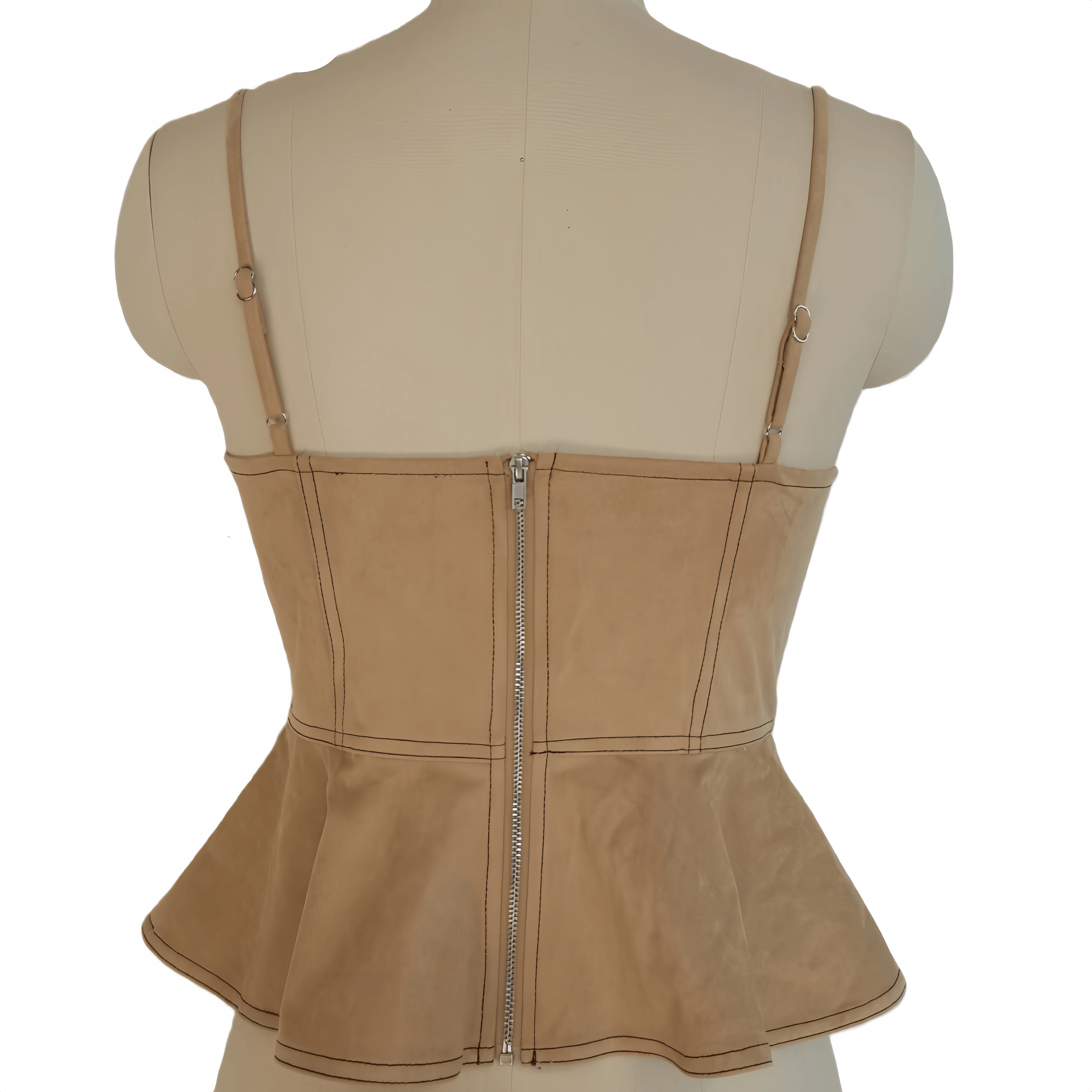 The Scroll Embroidery Peplum Camisole | Mid-Weight Vegan Suede W-05-008-010 Black,Charcoal,Sand