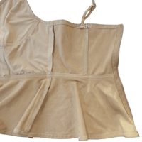 The Scroll Embroidery Peplum Camisole | Mid-Weight Vegan Suede W-05-008-010 Black,Charcoal,Sand