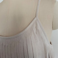 Feminine Merlot Scoop Neck Spaghetti Strap Top with Wrap Around Flowy Fringes W-05-009-240