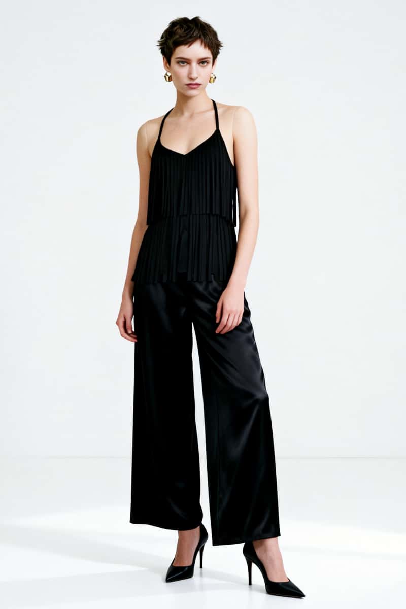 Camisola ligera de ante sintético con flecos y dos tiras para mujer, color negro azabache - W-05-010-010