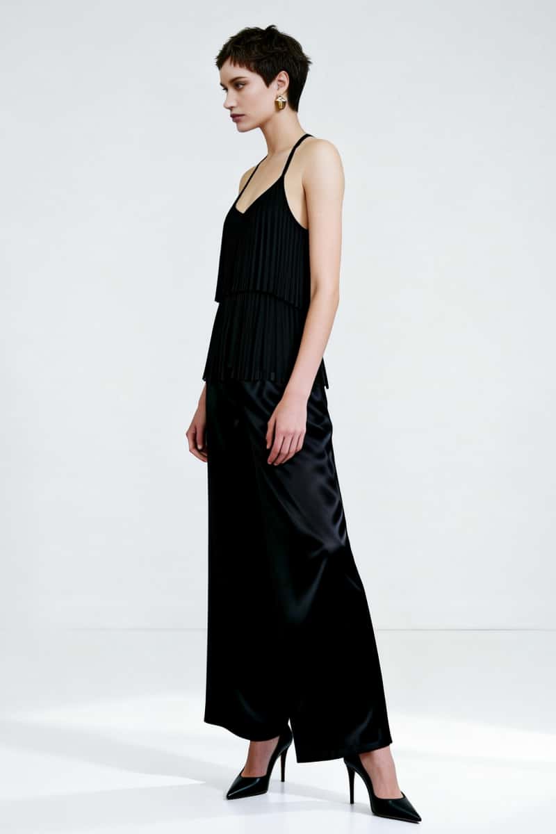 Women's Light Weight Faux Suede Two-tired Fringed Stretchy Camisole Jet Black-W-05-010-010