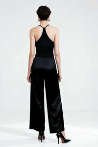 Women's Light Weight Faux Suede Two-tired Fringed Stretchy Camisole Jet Black-W-05-010-010