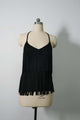 Women's Light Weight Faux Suede Two-tired Fringed Stretchy Camisole Jet Black-W-05-010-010