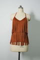 Women's Light Weight Faux Suede Two-tired Fringed Stretchy Camisole Mocha Color-W-05-010 Mocha，Black