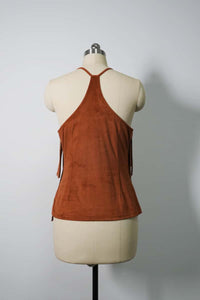 Women's Light Weight Faux Suede Two-tired Fringed Stretchy Camisole Mocha Color-W-05-010-663