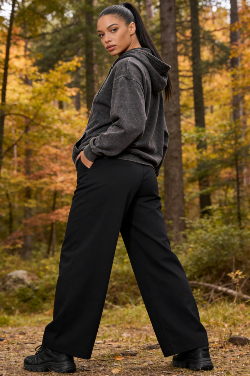 Unisex Vintage Look Garment Washed Full Zip Sweatshirt｜Hip Welted Pockets W-07-022-011 Washed Black