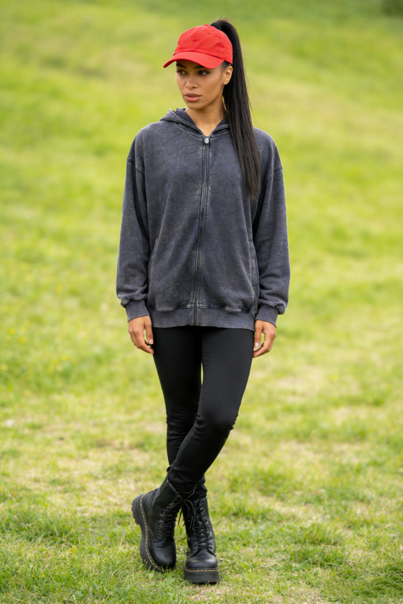 Unisex Vintage Look Garment Washed Full Zip Sweatshirt｜Hip Welted Pockets W-07-022-480 Navy