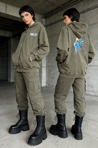 Unisex Vintage Look Garment Washed Full Zip Sweatshirt｜Hip Welted Pockets U-07-022