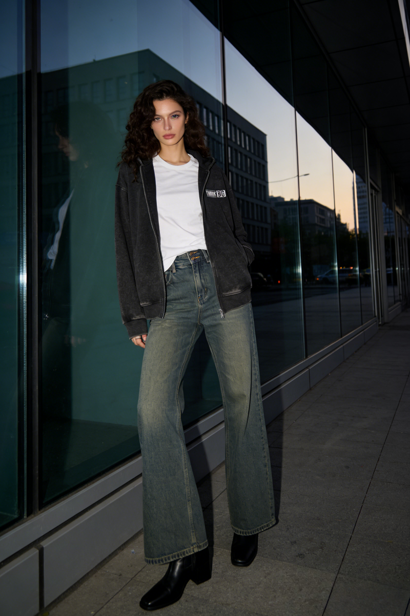 Unisex Vintage Look Garment Washed Full Zip Sweatshirt｜Hip Welted Pockets U-07-022