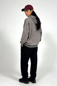 Unisex Vintage Garment-washed Hoodie|Relaxed Fit|Kangaroo Pouch Pocket W-07-023 Graphite