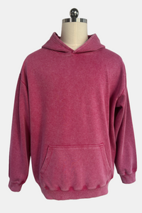 Women's Vintage Garment-washed Hoodie|Relaxed Fit|Kangaroo Pouch Pocket -U-07-024 Heather Pink , Purple