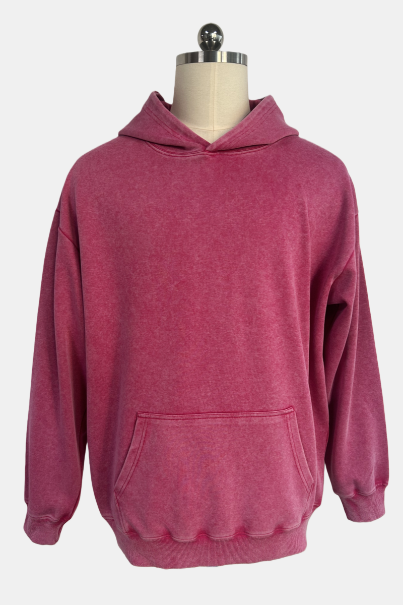 Women's Vintage Garment-washed Hoodie|Relaxed Fit|Kangaroo Pouch Pocket -U-07-024 Heather Pink , Purple