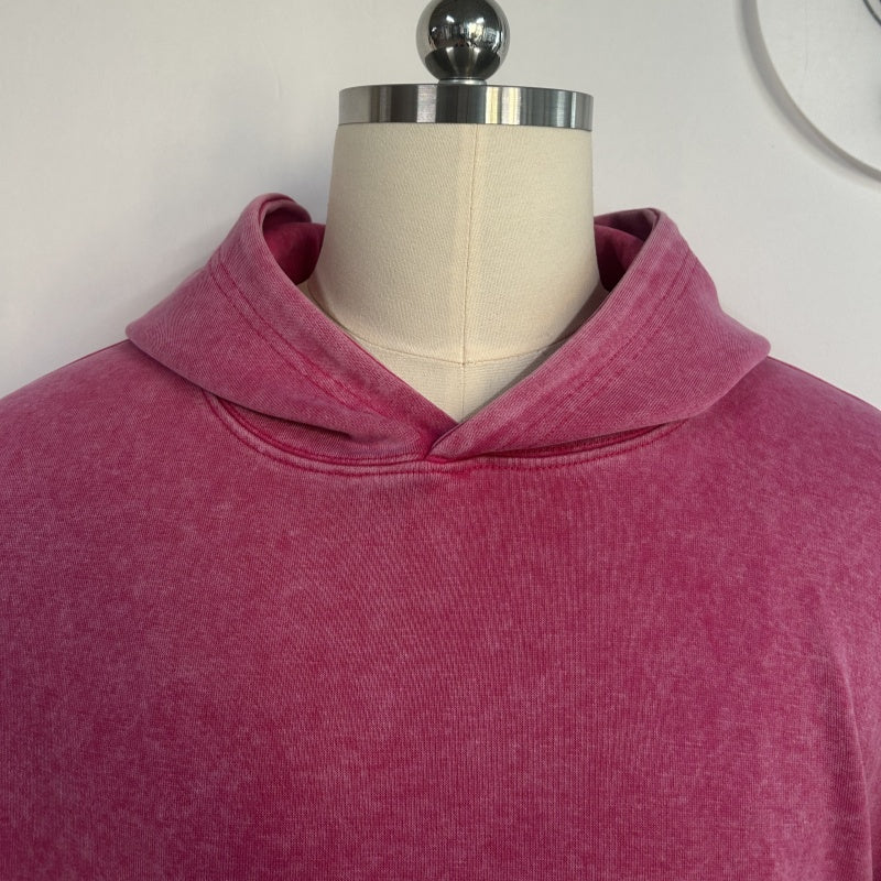 Women's Vintage Garment-washed Hoodie|Relaxed Fit|Kangaroo Pouch Pocket -U-07-024 Heather Pink , Purple