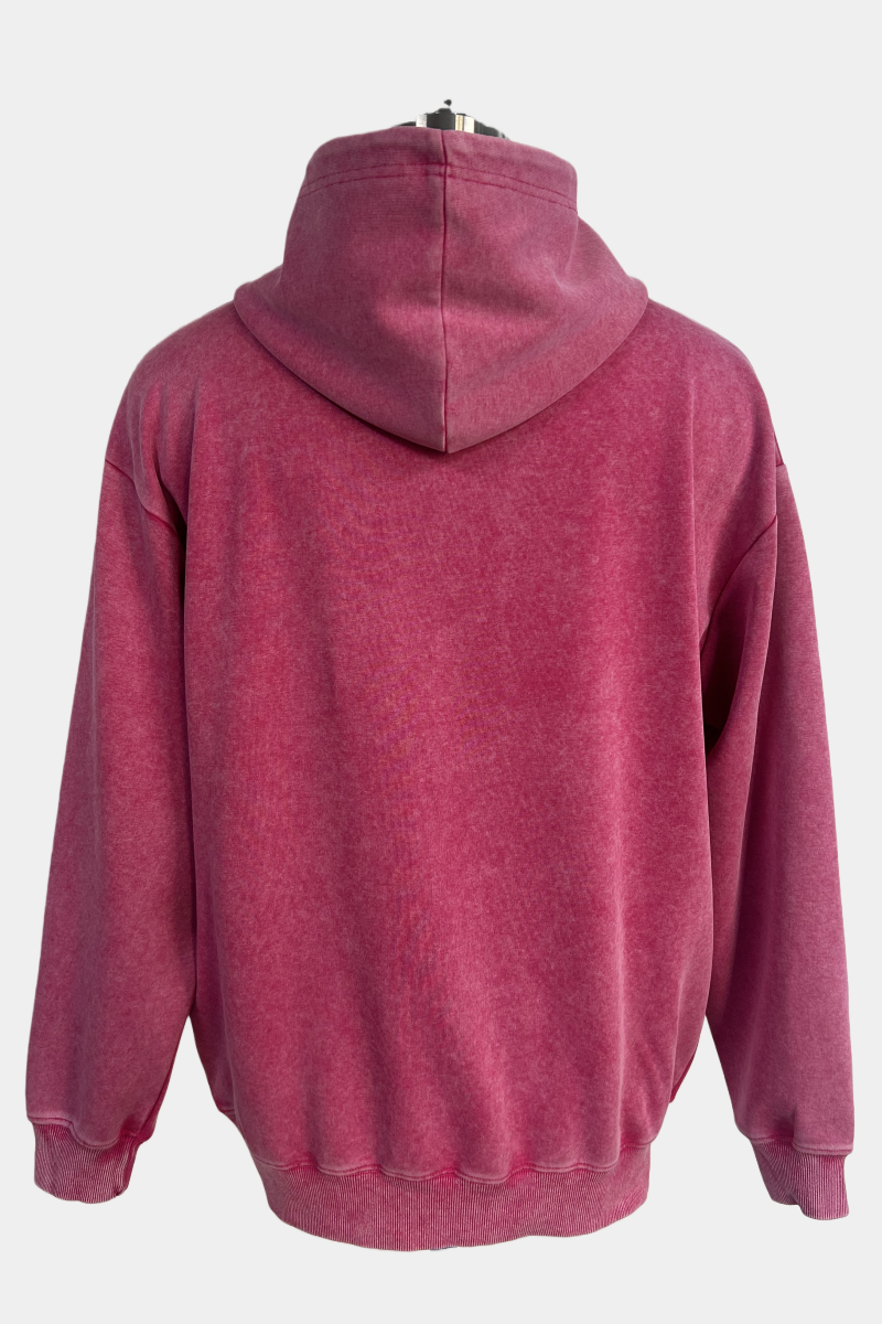 Women's Vintage Garment-washed Hoodie|Relaxed Fit|Kangaroo Pouch Pocket -U-07-024 Heather Pink , Purple
