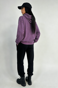 Women's Vintage Garment-washed Hoodie|Relaxed Fit|Kangaroo Pouch Pocket -W-07-024 Heather Purple