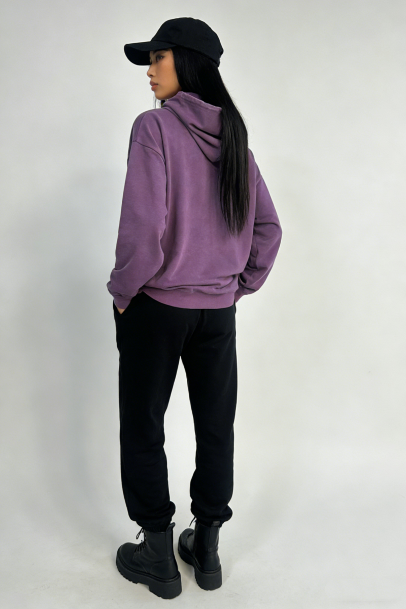 Women's Vintage Garment-washed Hoodie|Relaxed Fit|Kangaroo Pouch Pocket -W-07-024 Heather Purple