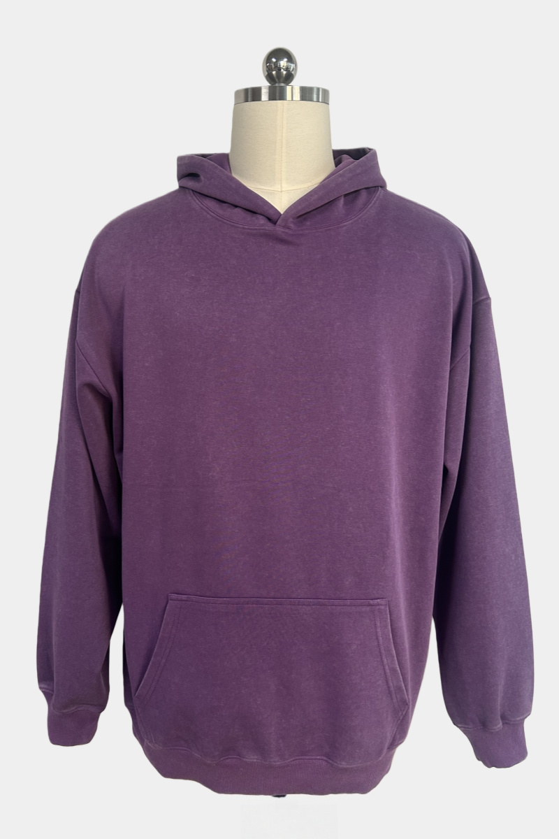 Women's Vintage Garment-washed Hoodie|Relaxed Fit|Kangaroo Pouch Pocket -W-07-024 Heather Purple