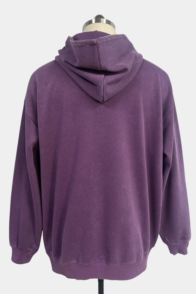 Women's Vintage Garment-washed Hoodie|Relaxed Fit|Kangaroo Pouch Pocket -W-07-024 Heather Purple