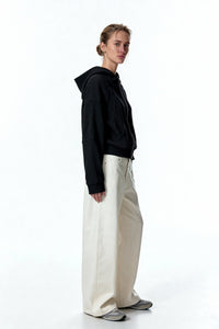 Sudadera deportiva con capucha y cremallera completa para mujer | Tejido de punto gofrado estructural de 260 g/m² | Bolsillo canguro | W-07-025-Negro