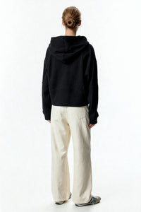 Sudadera deportiva con capucha y cremallera completa para mujer | Tejido de punto gofrado estructural de 260 g/m² | Bolsillo canguro | W-07-025-Negro