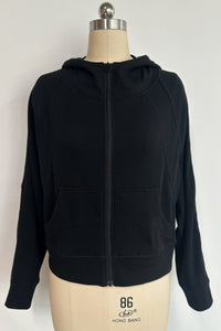 Sudadera deportiva con capucha y cremallera completa para mujer | Tejido de punto gofrado estructural de 260 g/m² | Bolsillo canguro | W-07-025-Negro