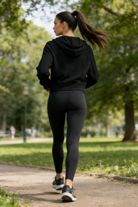 Women's Athletic-leisure Full-zip Hoodie|260GSM Structural Waffle Knit|Pouch Pocket|W-07-025-Black