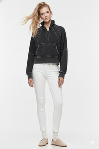 Vintage-Wash Cadet Quarter-Zip | Cropped Fleece Pullover-W-07-026-011 Washed Black