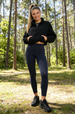 Classic Black Brushed Cadet Quarter-Zip | Cropped Fleece Pullover-W-07-026-010 Jet Black