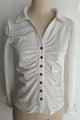 Camisa de terciopelo elástico texturizado con botones | Cuello femenino | W-08-001-020 Blanco