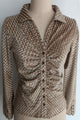 Textured Stretchy Velvet Cinched Buttoned-up  Shirt|Feminine Collar | W-08-001-075 Sand