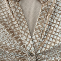 Textured Stretchy Velvet Cinched Buttoned-up  Shirt|Feminine Collar | W-08-001-075 Sand