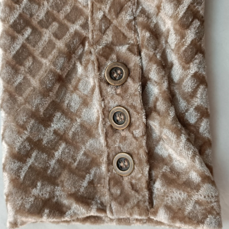 Textured Stretchy Velvet Cinched Buttoned-up  Shirt|Feminine Collar | W-08-001-075 Sand