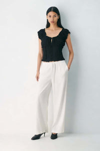 The Dual-Way Smocked Bodice Blouse With Ruffle Edges | 100% Lightweight Rayon|W-08-004-Black