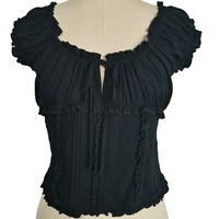 The Dual-Way Smocked Bodice Blouse With Ruffle Edges | 100% Lightweight Rayon|W-08-004-Black