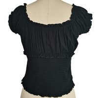 The Dual-Way Smocked Bodice Blouse With Ruffle Edges | 100% Lightweight Rayon|W-08-004-Black